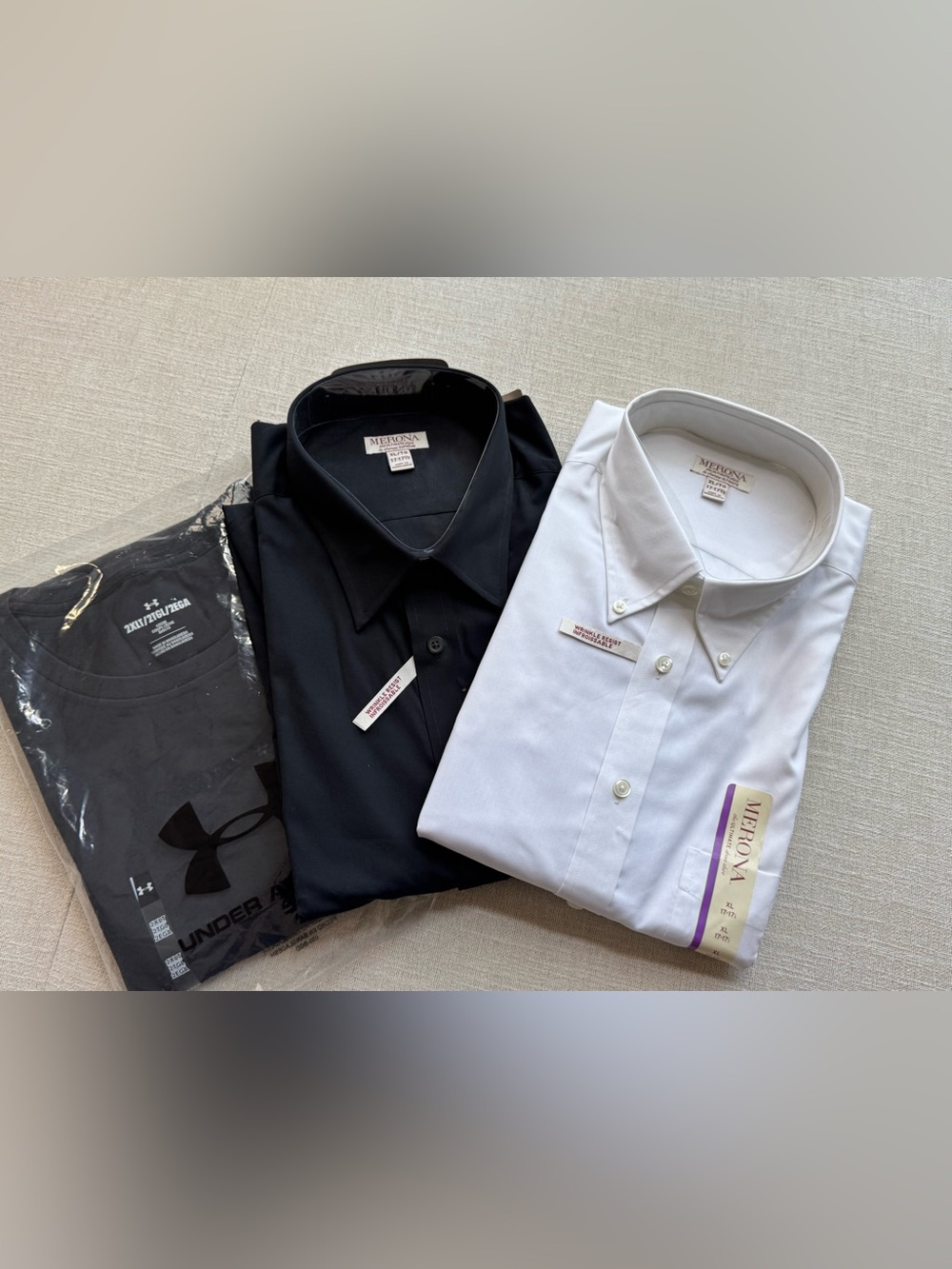 Merona Under Armour Men's Dress Shirt 3pc Bundle White Black  XL NWT